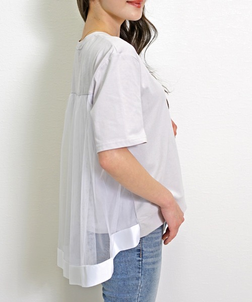 Belta attrice(ベルタアトリーチェ)の「バックチュール異素材切り替えフレア半袖Tシャツ(Tシャツ/カットソー・レディース・ブラック/ネイビー/ラベンダー・FREE)」の10枚目の写真