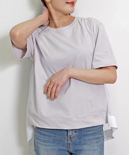 Belta attrice(ベルタアトリーチェ)の「バックチュール異素材切り替えフレア半袖Tシャツ(Tシャツ/カットソー・レディース・ブラック/ネイビー/ラベンダー・FREE)」の11枚目の写真