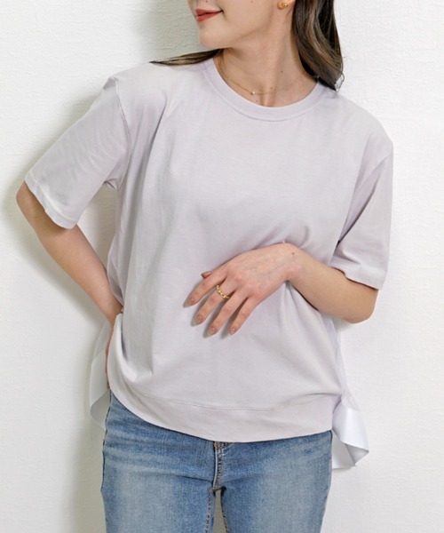 Belta attrice(ベルタアトリーチェ)の「バックチュール異素材切り替えフレア半袖Tシャツ(Tシャツ/カットソー・レディース・ブラック/ネイビー/ラベンダー・FREE)」の12枚目の写真