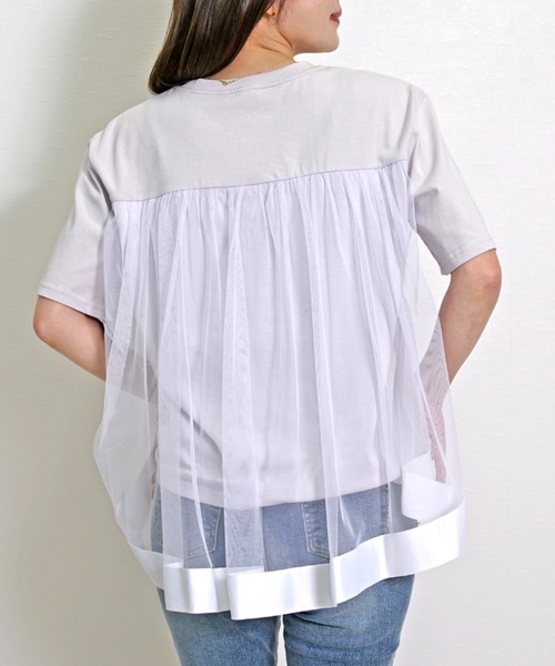 Belta attrice(ベルタアトリーチェ)の「バックチュール異素材切り替えフレア半袖Tシャツ(Tシャツ/カットソー・レディース・ブラック/ネイビー/ラベンダー・FREE)」の15枚目の写真
