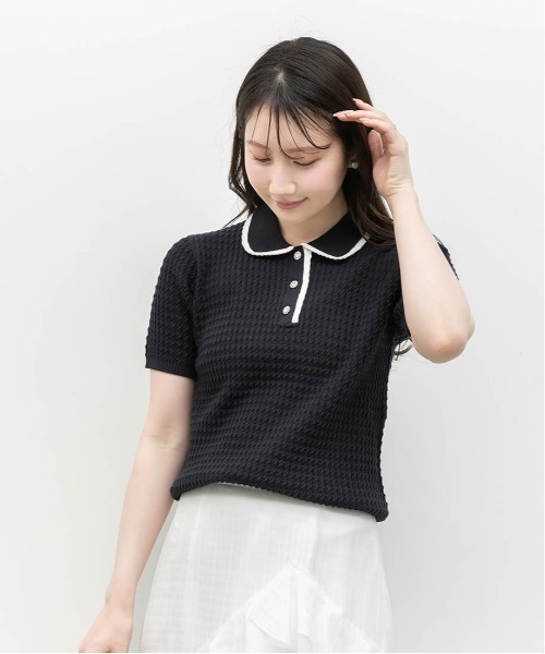 RANDA(ランダ)の「ビジューボタンクロシェ編みポロニット(ニット/セーター・レディース・ネイビー/ホワイト/ライトグレー・FREE)」の8枚目の写真