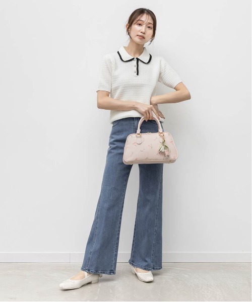 RANDA(ランダ)の「ビジューボタンクロシェ編みポロニット(ニット/セーター・レディース・ネイビー/ホワイト/ライトグレー・FREE)」の12枚目の写真
