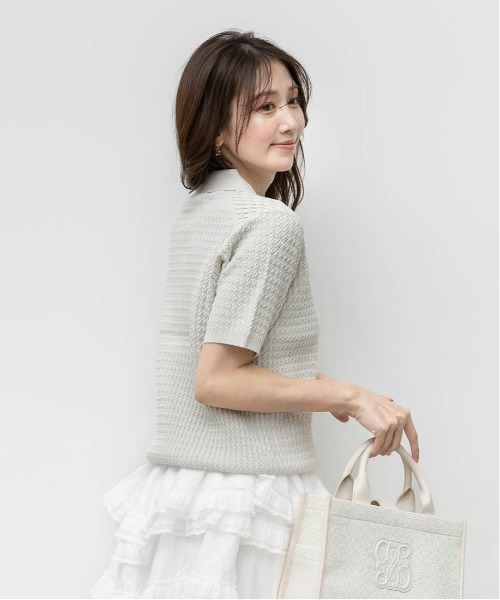 RANDA(ランダ)の「ビジューボタンクロシェ編みポロニット(ニット/セーター・レディース・ネイビー/ホワイト/ライトグレー・FREE)」の14枚目の写真