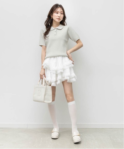 RANDA(ランダ)の「ビジューボタンクロシェ編みポロニット(ニット/セーター・レディース・ネイビー/ホワイト/ライトグレー・FREE)」の15枚目の写真