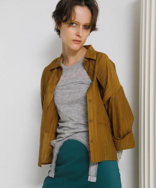 LAATO（ラート）の「layered piping tee（Tシャツ/カットソー・レディース・ブラウン/オフホワイト/グレー・FREE）」の3枚目の写真