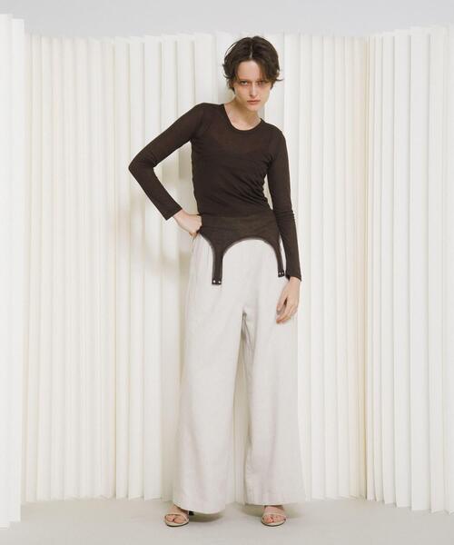 LAATO（ラート）の「layered piping tee（Tシャツ/カットソー・レディース・ブラウン/オフホワイト/グレー・FREE）」の6枚目の写真