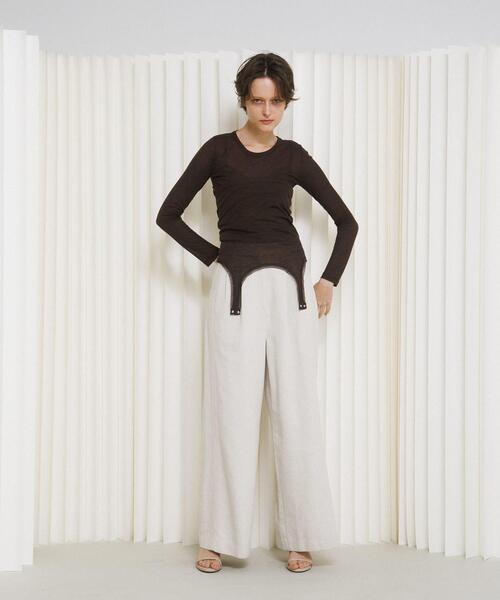 LAATO（ラート）の「layered piping tee（Tシャツ/カットソー・レディース・ブラウン/オフホワイト/グレー・FREE）」の8枚目の写真