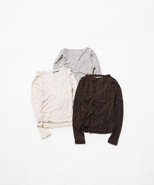 LAATO（ラート）の「layered piping tee（Tシャツ/カットソー・レディース・ブラウン/オフホワイト/グレー・FREE）」の12枚目の写真