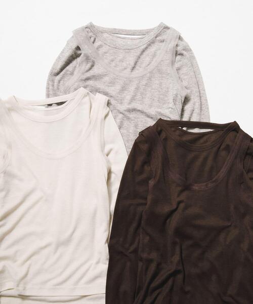 LAATO（ラート）の「layered piping tee（Tシャツ/カットソー・レディース・ブラウン/オフホワイト/グレー・FREE）」の13枚目の写真