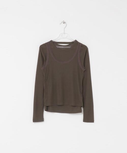 LAATO（ラート）の「layered piping tee（Tシャツ/カットソー・レディース・ブラウン/オフホワイト/グレー・FREE）」の14枚目の写真