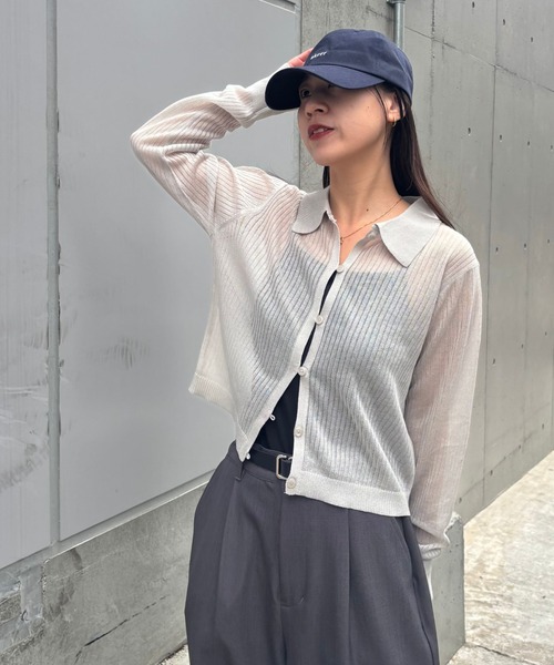 COLONY 2139（コロニートゥーワンスリーナイン）の「ループボタン衿付きカーディガン（カーディガン/ボレロ・レディース・ブラック/ホワイト/グレー/サックスブルー・FREE）」の14枚目の写真