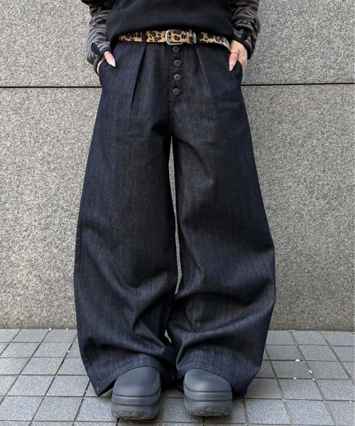 sedacle（セダクル）の「フロントタックリジットデニム２（デニムパンツ・メンズ・インディゴブルー/レオパード/ブラック・LARGE/MEDIUM/SMALL）」の2枚目の写真