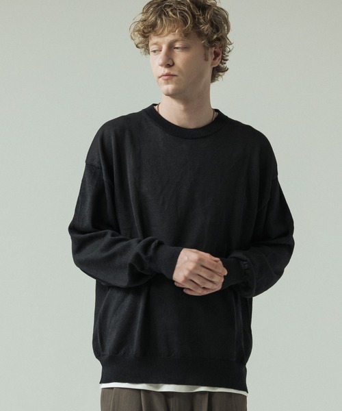 SLICK（スリック）の「【SLICK/スリック】Paper Yarn Pullover Knit/ペーパーヤーン プルオーバーニット（ニット/セーター・メンズ・ネイビー/ライトグレー/ブラック・1/2/3）」の2枚目の写真