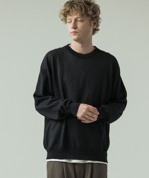 SLICK（スリック）の「【SLICK/スリック】Paper Yarn Pullover Knit/ペーパーヤーン プルオーバーニット（ニット/セーター・メンズ・ネイビー/ライトグレー/ブラック・1/2/3）」の5枚目の写真