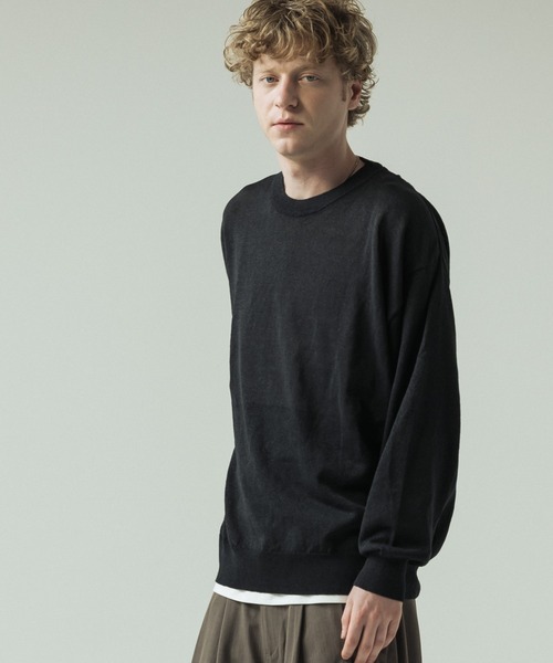 SLICK（スリック）の「【SLICK/スリック】Paper Yarn Pullover Knit/ペーパーヤーン プルオーバーニット（ニット/セーター・メンズ・ネイビー/ライトグレー/ブラック・1/2/3）」の4枚目の写真