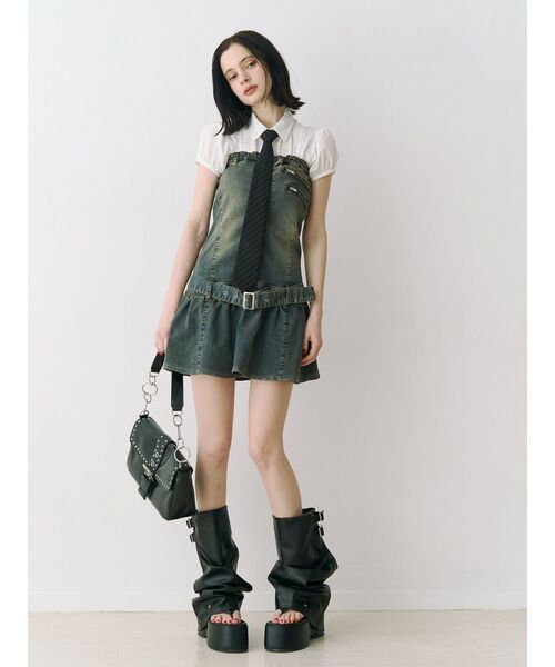 jouetie(ジュエティ)の「デニムベアミニワンピース(ワンピース・レディース・ブラック/ブルー・MEDIUM)」の4枚目の写真