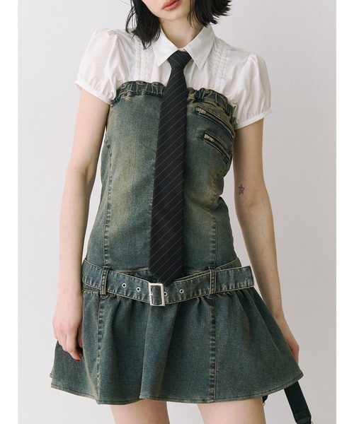 jouetie(ジュエティ)の「デニムベアミニワンピース(ワンピース・レディース・ブラック/ブルー・MEDIUM)」の3枚目の写真