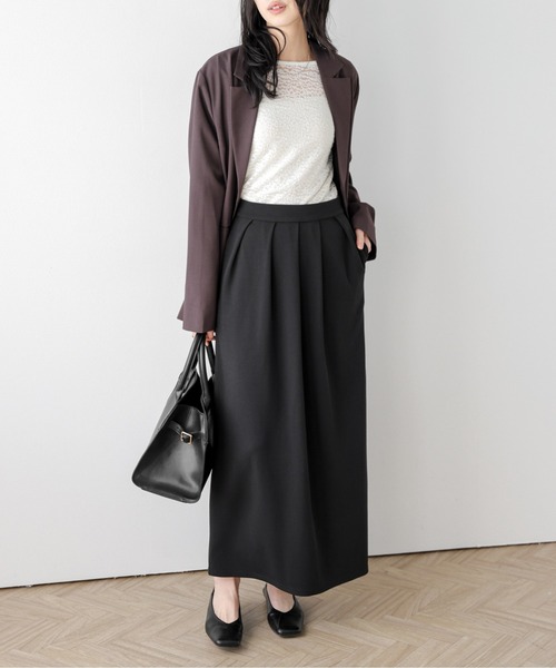 La-gemme(ラジェム)の「アシンメトリータック Iラインスカート(スカート・レディース・ブラック/ベージュ・L/M/S)」の1枚目の写真