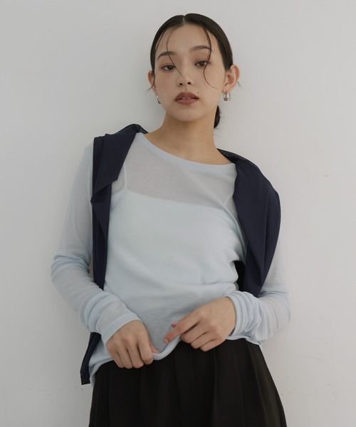 hellam（へラム）の「シアーヘンリーレイヤードトップス（Tシャツ/カットソー・レディース・ブラック/アイボリー/ネイビー/ミント・FREE）」の4枚目の写真
