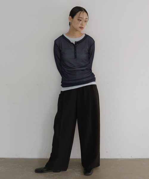  hellam（へラム）の「シアーヘンリーレイヤードトップス（Tシャツ/カットソー・レディース・ブラック/アイボリー/ネイビー/ミント・FREE）」の6枚目の写真