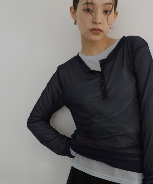  hellam（へラム）の「シアーヘンリーレイヤードトップス（Tシャツ/カットソー・レディース・ブラック/アイボリー/ネイビー/ミント・FREE）」の8枚目の写真