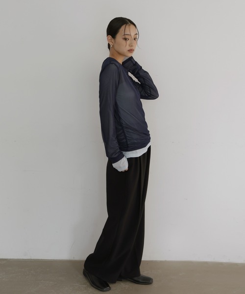  hellam（へラム）の「シアーヘンリーレイヤードトップス（Tシャツ/カットソー・レディース・ブラック/アイボリー/ネイビー/ミント・FREE）」の9枚目の写真