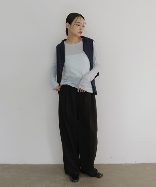  hellam（へラム）の「シアーヘンリーレイヤードトップス（Tシャツ/カットソー・レディース・ブラック/アイボリー/ネイビー/ミント・FREE）」の12枚目の写真