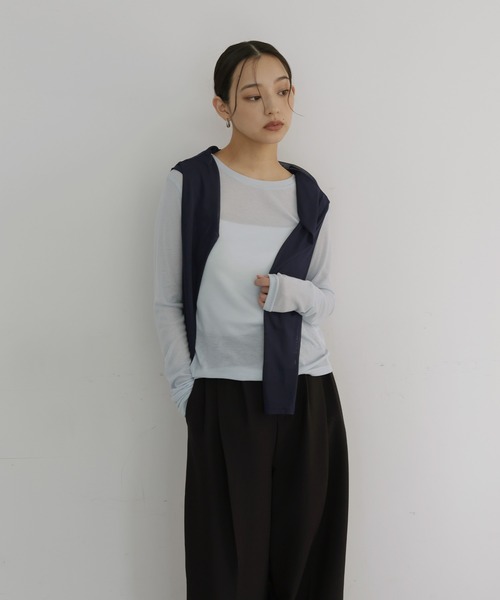  hellam（へラム）の「シアーヘンリーレイヤードトップス（Tシャツ/カットソー・レディース・ブラック/アイボリー/ネイビー/ミント・FREE）」の13枚目の写真