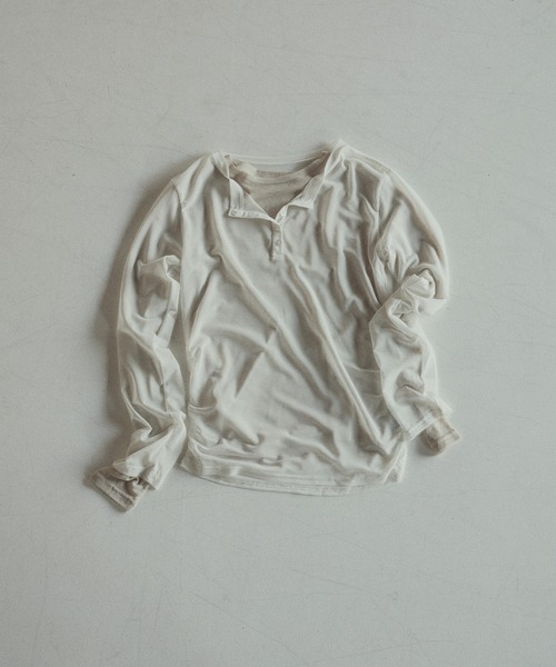  hellam（へラム）の「シアーヘンリーレイヤードトップス（Tシャツ/カットソー・レディース・ブラック/アイボリー/ネイビー/ミント・FREE）」の18枚目の写真