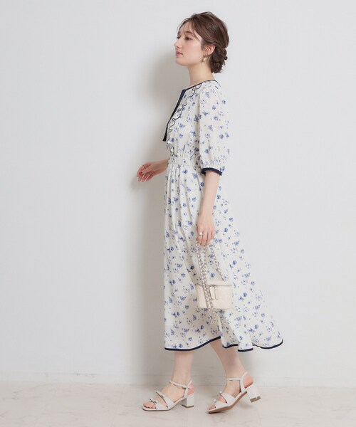 couture brooch（クチュールブローチ）の「【着映え】水彩フラワーワンピース（ワンピース・レディース・ネイビー/オフホワイト・38/36/42/40）」の9枚目の写真