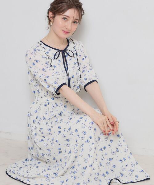 couture brooch（クチュールブローチ）の「【着映え】水彩フラワーワンピース（ワンピース・レディース・ネイビー/オフホワイト・38/36/42/40）」の11枚目の写真