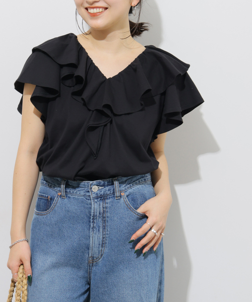 JOURNAL STANDARD relume（ジャーナルスタンダード　レリューム）の「《WEB限定追加3》フリルプルオーバー（Tシャツ/カットソー・レディース・ホワイト/ブラック・FREE）」の6枚目の写真