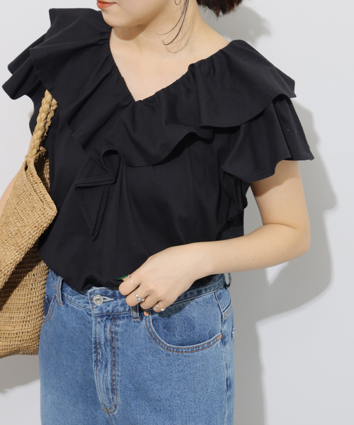 JOURNAL STANDARD relume（ジャーナルスタンダード　レリューム）の「《WEB限定追加3》フリルプルオーバー（Tシャツ/カットソー・レディース・ホワイト/ブラック・FREE）」の7枚目の写真
