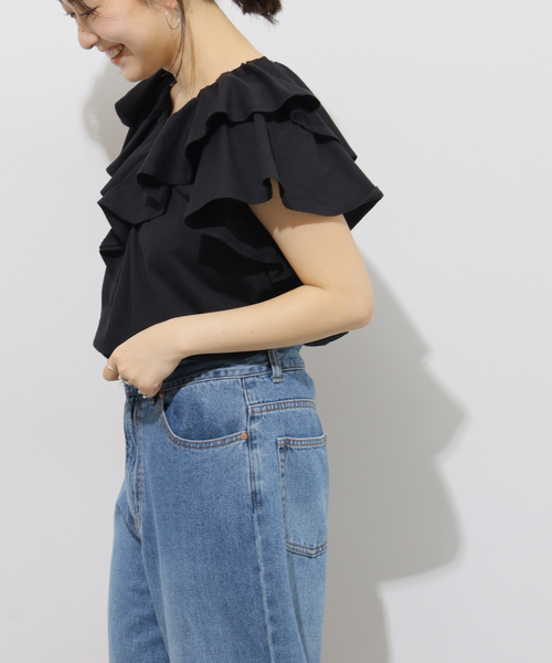 JOURNAL STANDARD relume（ジャーナルスタンダード　レリューム）の「《WEB限定追加3》フリルプルオーバー（Tシャツ/カットソー・レディース・ホワイト/ブラック・FREE）」の9枚目の写真