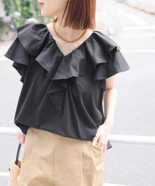 JOURNAL STANDARD relume（ジャーナルスタンダード　レリューム）の「《WEB限定追加3》フリルプルオーバー（Tシャツ/カットソー・レディース・ホワイト/ブラック・FREE）」の13枚目の写真