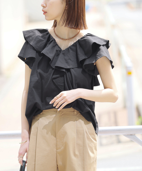 JOURNAL STANDARD relume（ジャーナルスタンダード　レリューム）の「《WEB限定追加3》フリルプルオーバー（Tシャツ/カットソー・レディース・ホワイト/ブラック・FREE）」の14枚目の写真
