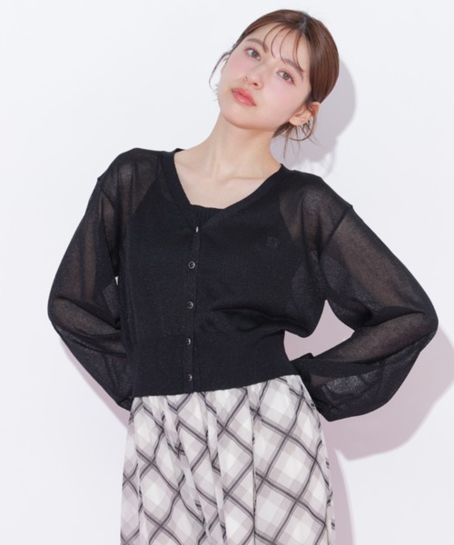 JILL by JILL STUART（ジルバイジルスチュアート）の「シャイニーシアーカーディガン（ニット/セーター・レディース・ブラック/グレー/ピンク/ホワイト・FREE）」の3枚目の写真