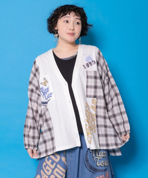 ScoLar（スカラー）の「161671：レトロ柄チェック切替カーディガン（カーディガン/ボレロ・レディース・ブラック/杢グレー/オフホワイト・M）」の2枚目の写真