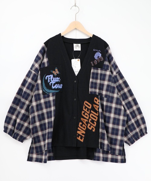 ScoLar（スカラー）の「161671：レトロ柄チェック切替カーディガン（カーディガン/ボレロ・レディース・ブラック/杢グレー/オフホワイト・M）」の3枚目の写真