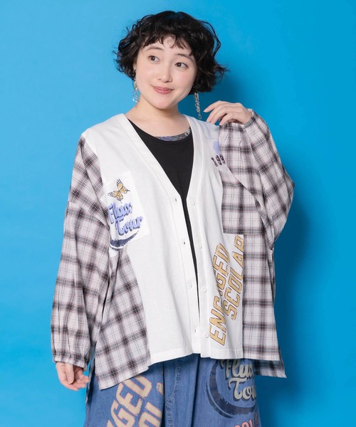 ScoLar（スカラー）の「161671：レトロ柄チェック切替カーディガン（カーディガン/ボレロ・レディース・ブラック/杢グレー/オフホワイト・M）」の5枚目の写真