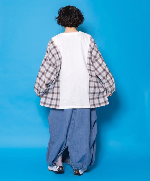 ScoLar（スカラー）の「161671：レトロ柄チェック切替カーディガン（カーディガン/ボレロ・レディース・ブラック/杢グレー/オフホワイト・M）」の8枚目の写真