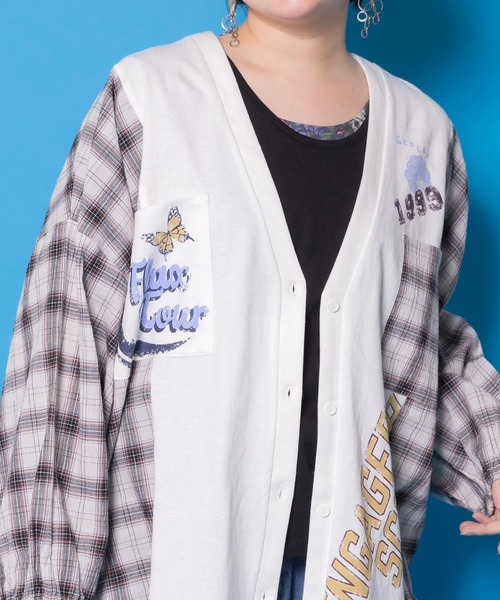 ScoLar（スカラー）の「161671：レトロ柄チェック切替カーディガン（カーディガン/ボレロ・レディース・ブラック/杢グレー/オフホワイト・M）」の10枚目の写真