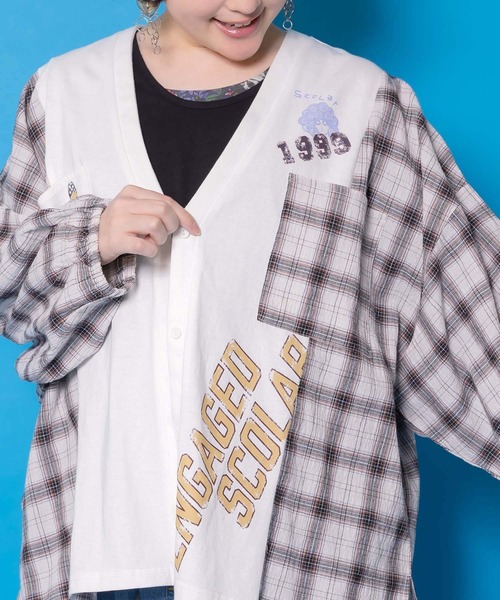 ScoLar（スカラー）の「161671：レトロ柄チェック切替カーディガン（カーディガン/ボレロ・レディース・ブラック/杢グレー/オフホワイト・M）」の11枚目の写真