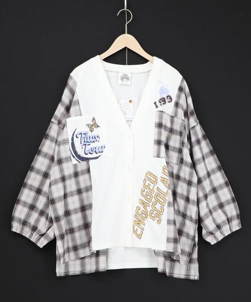 ScoLar（スカラー）の「161671：レトロ柄チェック切替カーディガン（カーディガン/ボレロ・レディース・ブラック/杢グレー/オフホワイト・M）」の13枚目の写真