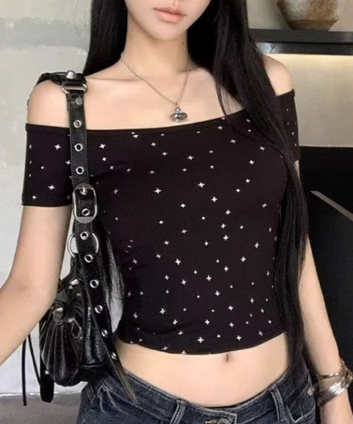NANEA(ナネア)の「オフショル星柄半袖トップス(Tシャツ/カットソー・レディース・ホワイト/ブラック/グレー・MEDIUM)」の9枚目の写真