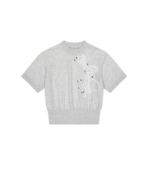 RIBBON GRAPHIC MOCK NECK TOP [HEATHER GREY]