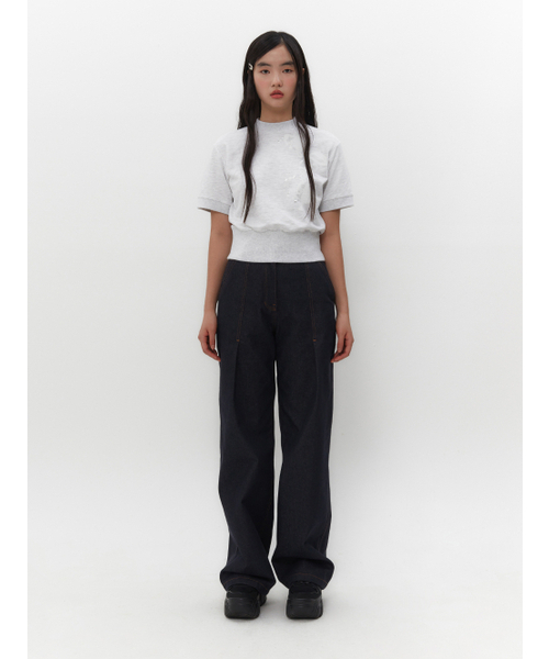 TUOMIO（トゥオミオ）の「RIBBON GRAPHIC MOCK NECK TOP [HEATHER GREY]（Tシャツ/カットソー・レディース・その他・1/2）」の2枚目の写真