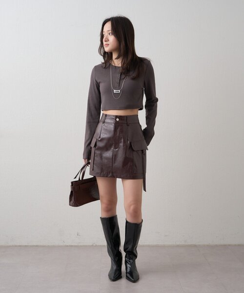 mline（エムライン）の「[mline]ロゴポイントPACKT（Tシャツ/カットソー・レディース・チャコールグレー/ピンク/カーキ/ネイビー・FREE）」の9枚目の写真