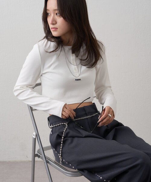 mline（エムライン）の「[mline]ロゴポイントPACKT（Tシャツ/カットソー・レディース・チャコールグレー/ピンク/カーキ/ネイビー・FREE）」の14枚目の写真