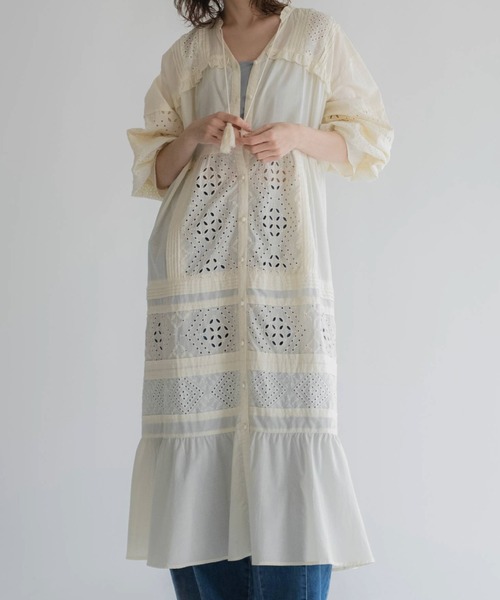 WILLFULLY（ウィルフリー）の「pieced cotton lace tiered volume OP（ワンピース・レディース・ブラウン/ブラック/ナチュラル・FREE）」の3枚目の写真